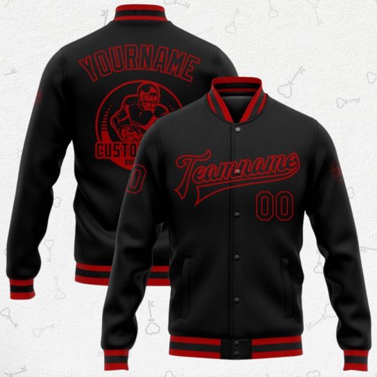 Discover Custom Football Varsity Jacket | Personalized Black & Red Bomber