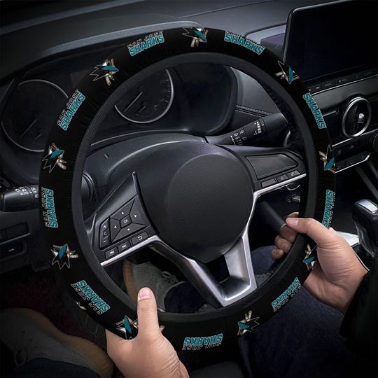 Discover San Jose Sharks themed custom steering wheel cover for a fan, Fits Most Vehicles, Football Fan Gift