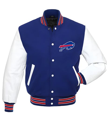 Buffalo Bill Varsity Jacket: Royal Blue Fleece & Faux , Baseball Jacket, Gift for Fan