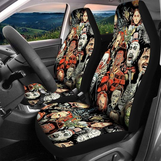 Horror Movie Car Seat Covers, Scary Characters Car Accessories, Halloween Car Decor