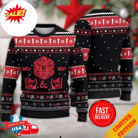 Discover Dungeons and Dragons Roll 20 Knitting Pattern Christmas Ugly Sweater