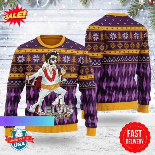 Discover Christmas Elvis 3D Sweater, Elvis Presley Ugly Sweater, Holiday Music Sweater