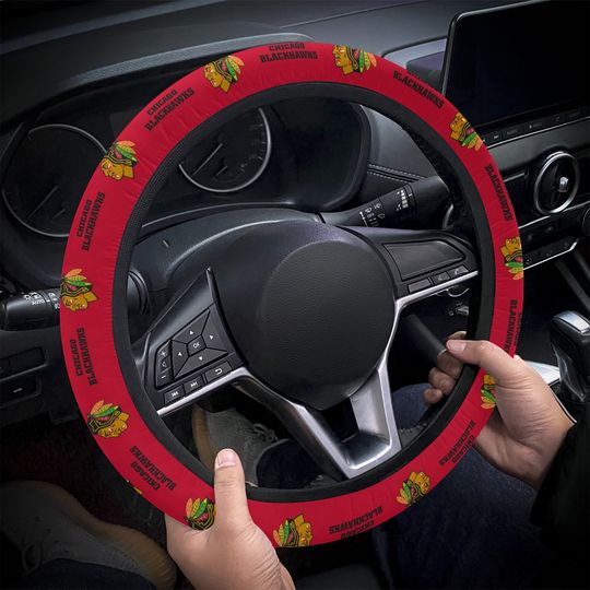 Discover Chicago Blackhawks themed custom steering wheel cover for a fan