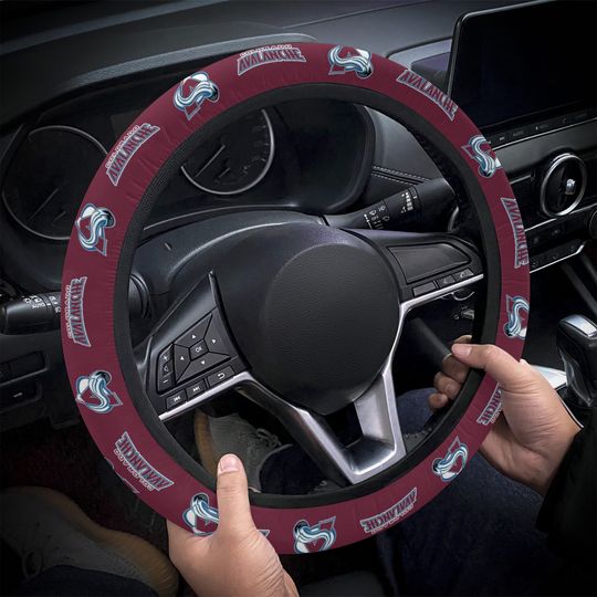 Colorado Avalanche themed custom steering wheel cover for a fan