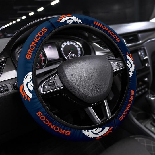 Discover Denver Broncos themed custom steering wheel cover for a fan