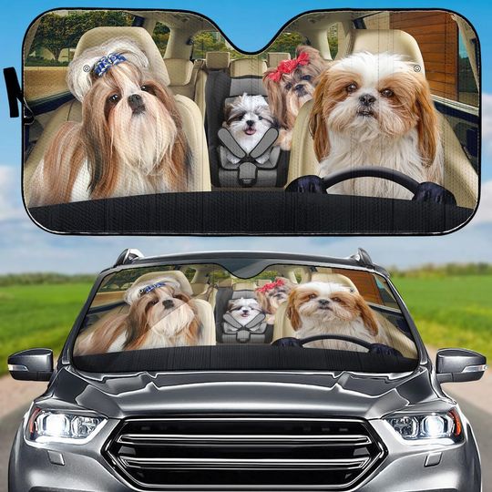 Discover Shih Tzu Car Auto Sunshades, Dogs Love Car Sunshade, Funny Car Windshield Cover, Animals Sun Shade For Car, Gift For Trip 2025