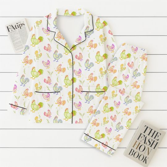Cute Rooster Pajamas Set, Farmhouse Sleepwear, Colorful Chicken Homewear, Animal  Lover Gift, Chicken Farm Pajamas, Halloween Gift