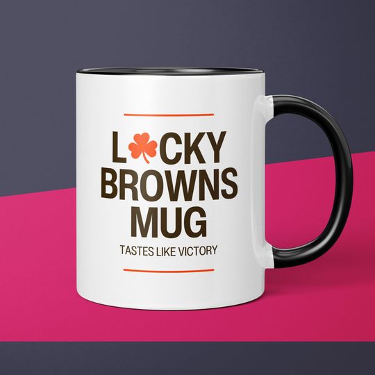 Lucky Browns Mug Cleveland Browns Coffee Cup Gift for Him Husband Coffee Mug Gifts for Dad Ceramic Browns Gift for Men Gift for Browns Fan