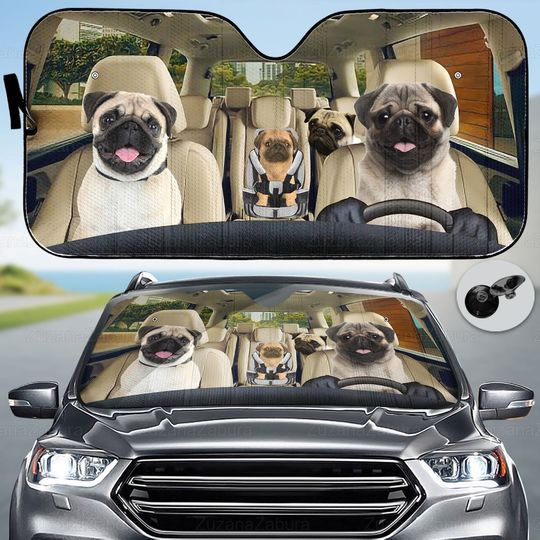 Discover Pug Family Car Sunshade, Pug Car Decoration, Pug Car Windshield, Auto Sunshade, Dog Car Sun Protector, Dog Lovers Gift, Dog Car Accessories