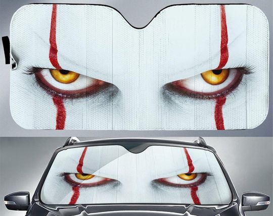 Custom Halloween Characters Car Sunshade, Face Pennywise Car Sunshade, Halloween Car Sunshade, Car Windshield, Sun Visor Car, Gift Family.