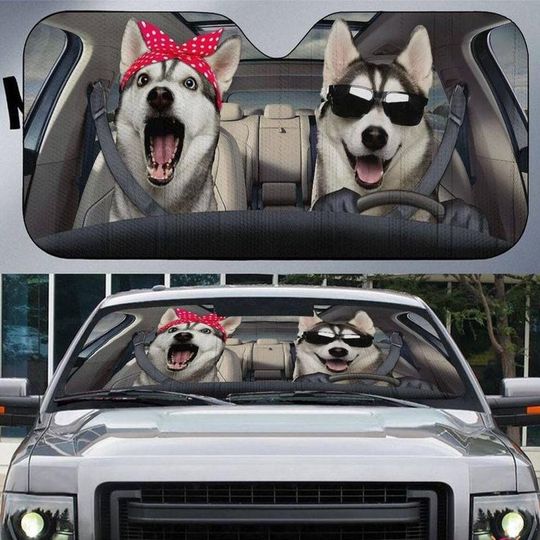 Discover Funny Husky Dog Car Sunshade, Husky Dog Car Sunshade, Lover Husky Car Sunshade, Car Windshield, Sun Visor Car, Gift Family.