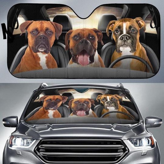 Discover Funny Boxer Dog Car Sunshade, Boxer Dog Car Sunshade, Boxer Lover Car Sunshade, Car Windshield, Sun Visor Car, Gift Family.