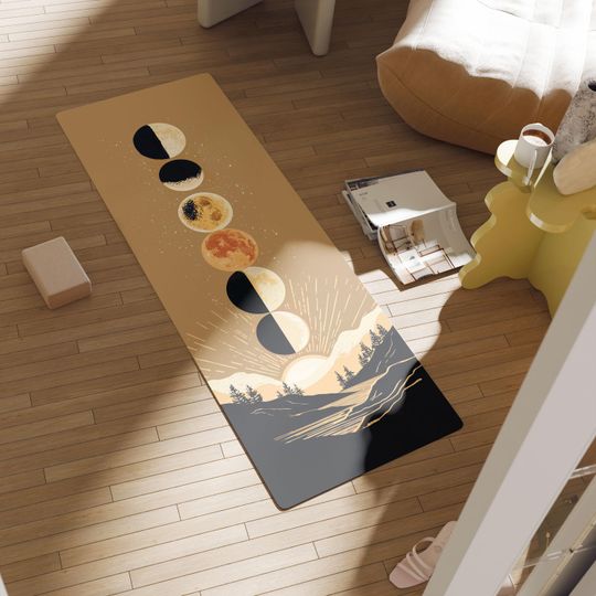 Moon Phase Yoga Mat, Meditation Mat, Spiritual Gift, Boho Yoga Accessory