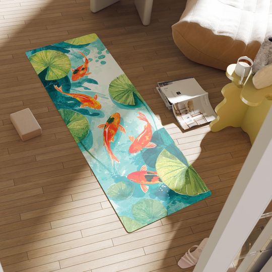 Koi Fish Yoga Mat, Non-Slip Suede, Lily Pad Design