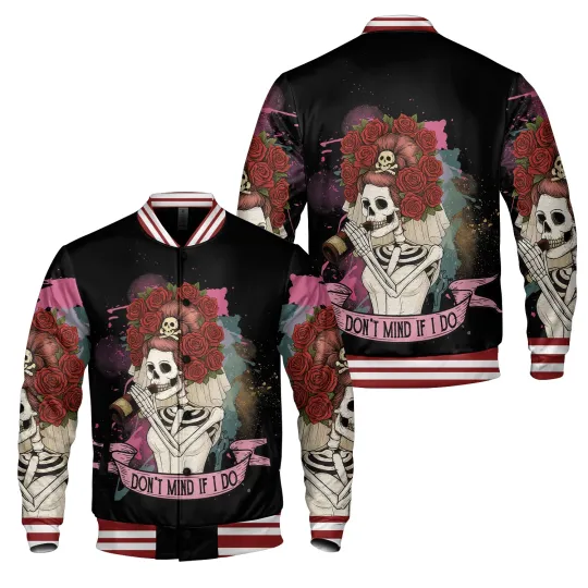 Discover Halloween Skull Bride Don't Mind If I Do Spooky Season Baseball Jacket