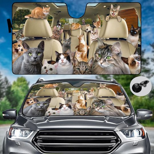 Discover Funny Cat Car Sun Shade, Cute Cat Car Interior, Car Windshield Cover, Sun Visor Car, Sun Shade For Car, Car Decoration, Car Accessory