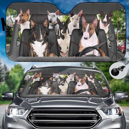 Bull Terrier Dog Car Sunshade, Family Bull Terrier Dog Car Shade, Family Dog Auto Sunshade, Funny Dog Car Decor, Dog Car Windshield