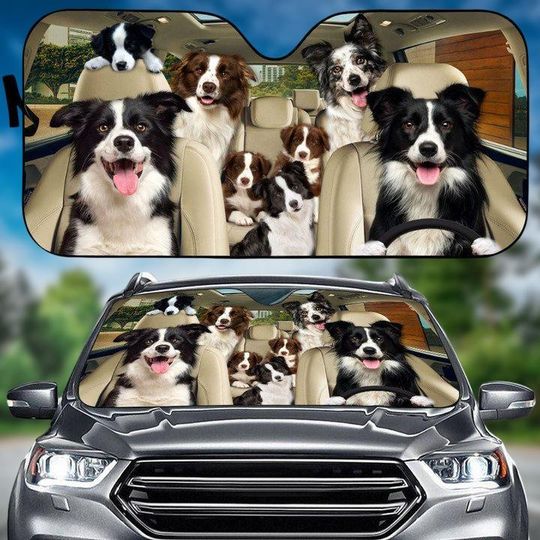 Border Collie Dog Car Sunshade, Border Collie Driving Car Windshield, Dog Owner Auto Sunshade, Dog Lover Sun Visor Car, Car Decoration