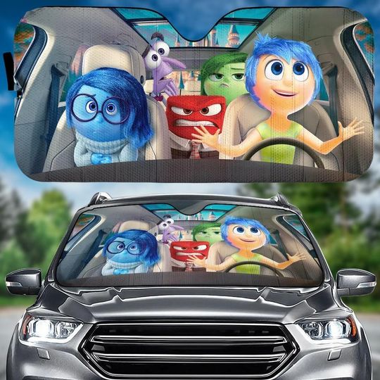 Funny Inside Out Car Sunshade, Inside Out Joy Driving Car Windshield, Disney Cartoon Auto Sunshade, Movie Sun Visor Car, Car Decoration
