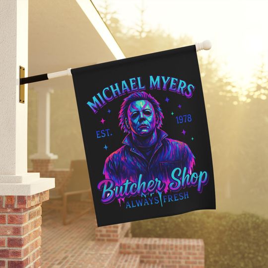 Spooky Garden Banner - Halloween Decor, Michael Myers Horror Film Villain Theme
