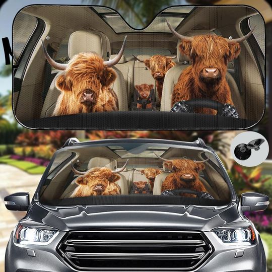 Discover Cows Car Sun Shade, Cow Western Car Sunshade, Auto Car Sunshade, Farm Animals Car Windshield Cover, Funny Sun Visor Car Gift For Family