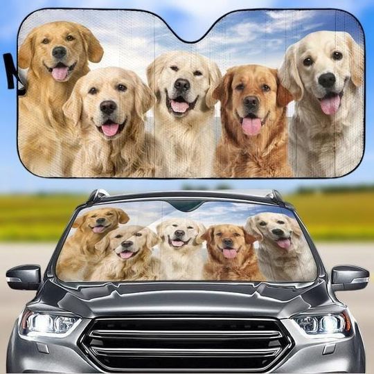 Discover Golden Retriever Auto Car Sunshade, Golden Dog Car Shade, Dog Lover Car Windshield Cover, Dog Family Sunshade, Car Decor For Pet Love