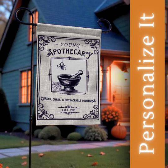 Halloween Flag or Tapestry | Personalized Apothecary Sign | Funny Witchy Garden Decor