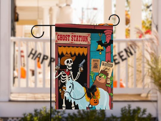 Ghost Town Garden Flag - Western Halloween Yard Flag - Spooky Ghost Outdoor Decoration