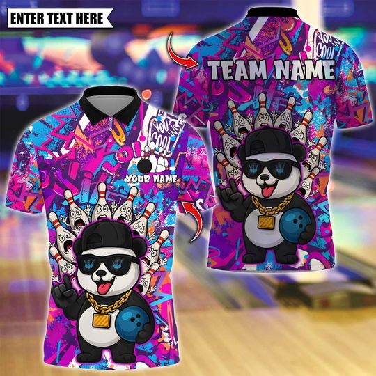Discover Custom Bowling Polo Shirt, Panda Cool Design, Personalized Bowling Polo for Men & Women