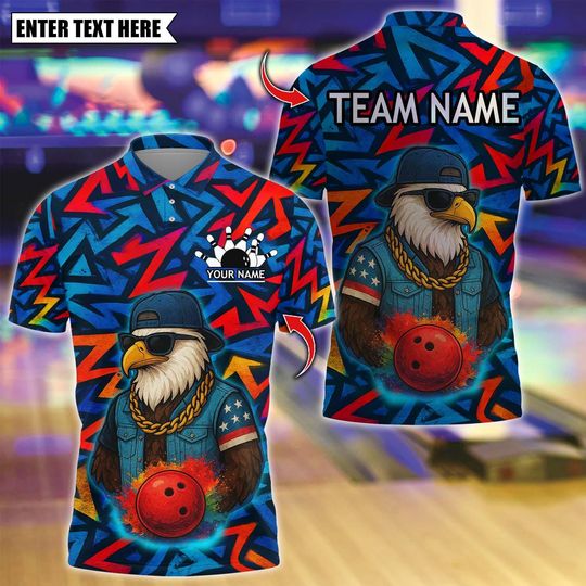 Discover Custom Bowling Polo Shirt, Funny Eagle Colorful Graffiti Design