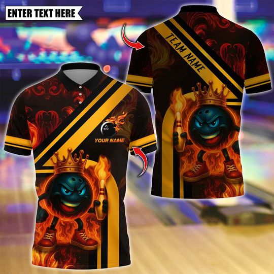 Discover Custom Bowling Shirt King Flame Ball Polo, Personalized Bowling Polo for Men & Women