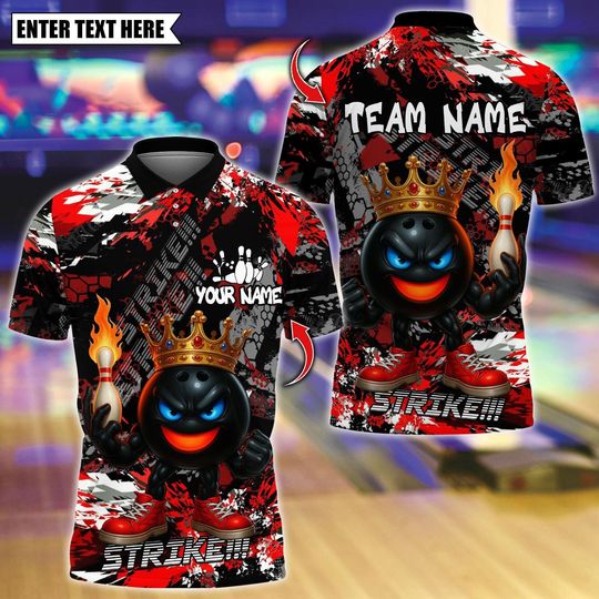 Custom Bowling Shirt King Flame Ball Graffiti Polo