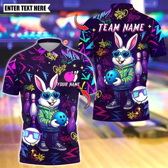 Discover Custom Bowling Polo Shirt, Pin Cool Bunny Street Style Graffiti Design