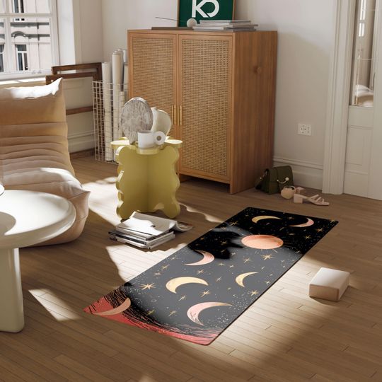 Discover Moon Phase Yoga Mat, Celestial Cosmic Workout Mat with Starry Night Design