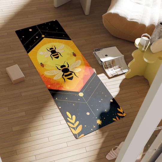 Discover Honeybee Yoga Mat, Sunburst Art, Orange Gradient