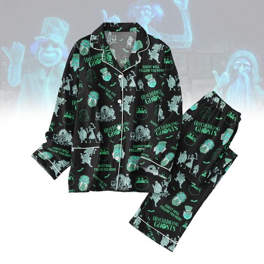 Haunted Mansion Hitchhiking Ghosts Pajamas Set, Disney Spooky Sleepwear, Halloween Pajamas for Family Matching Outfits, Halloween Gift