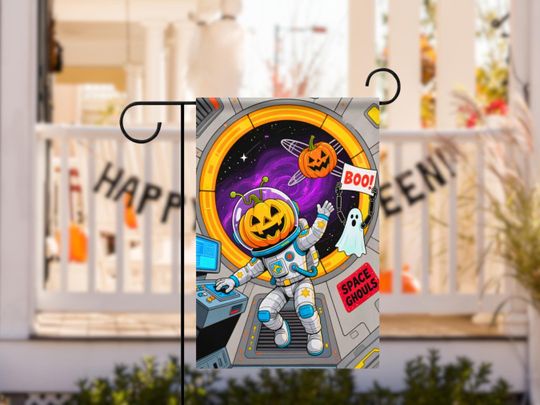 Discover Space Pumpkin Astronaut  - Halloween Garden Flag
