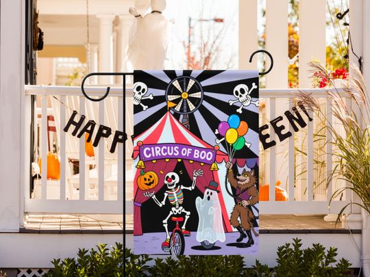 Discover Spooky Circus Flag  Skeleton & Ghost Halloween Garden Flag