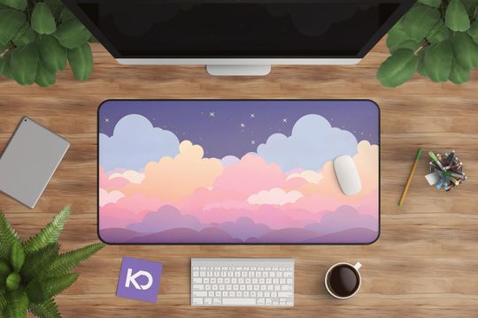 Discover Pastel Clouds Desk Mat - Sunset Workspace Mat for Home Office, Anime Office Decor, Large Mousepad for Creative Types