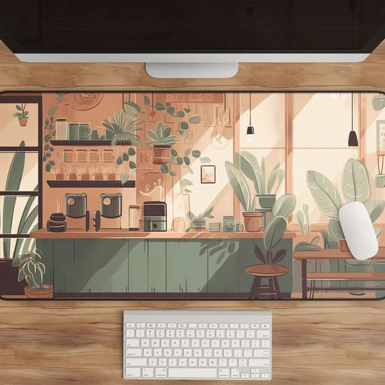 Discover Coffee Desk Mat, Lo-Fi Pad, XL Mousepad, Mid-Century Mat, Plant Mousepad, Atmospheric Art, Vintage, Anime Desk Mat, Chill Coffee Shop Decor