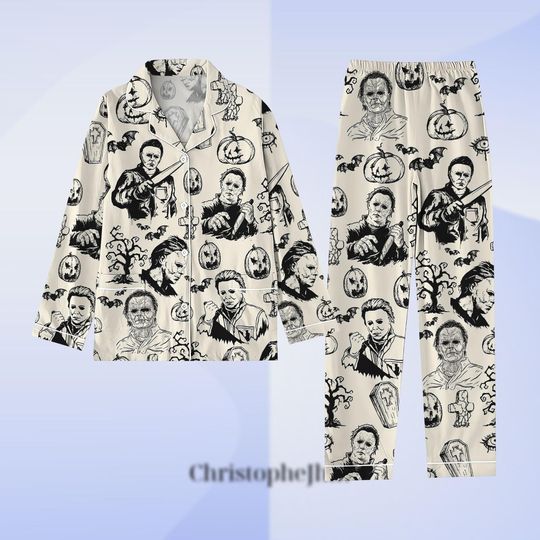 Halloween Michael Myers Pajamas Set, Horror Characters Pjs, Myers Thriller Pajamas Pants, Scary Movie Sleepwear, Horror Gift