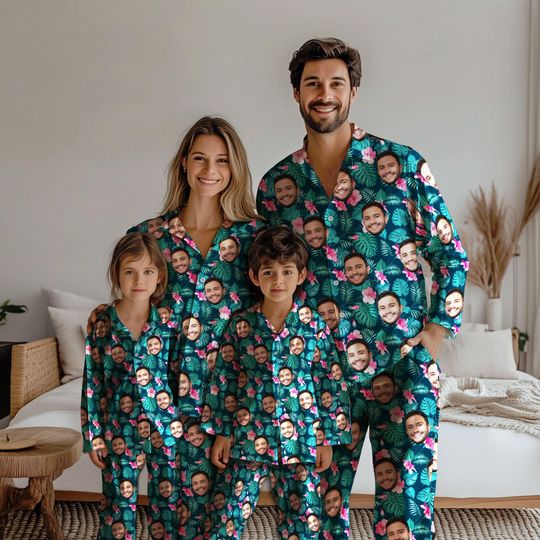 Custom Face Flower Pajamas Set Custom Photo Pajamas Bachelorette Pajamas Women Men Personalized Best Gifts Holiday Christmas Pajamas