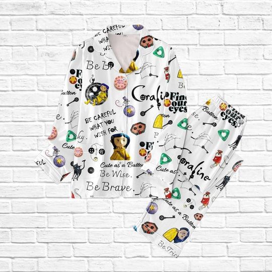 Halloween Coraline Doll Holiday Pajamas, Coraline Horror Pajamas Set, Coraline Movie Pajamas Set, Spooky Movie Gifts, Halloween Gifts