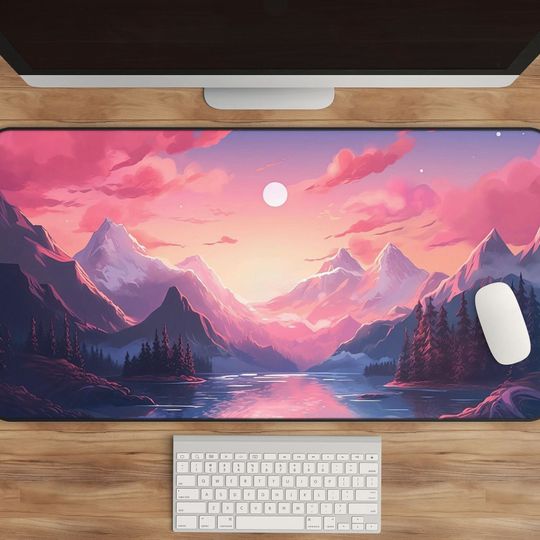 Kawaii Mountain Sunrise Desk Mat for Workspace Decor
