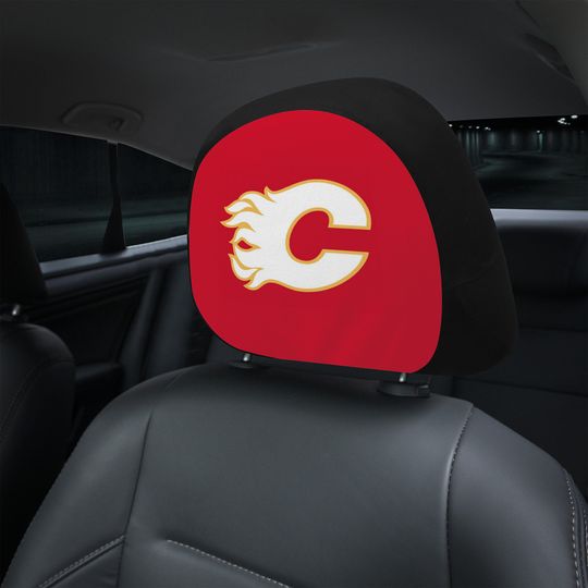 Calgary Flames themed custom car headrest cover for a fan