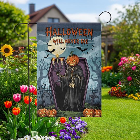 Discover Halloween Garden Flag - Skeleton Grim Reaper Pumpkin - Spooky Fall Yard Decor