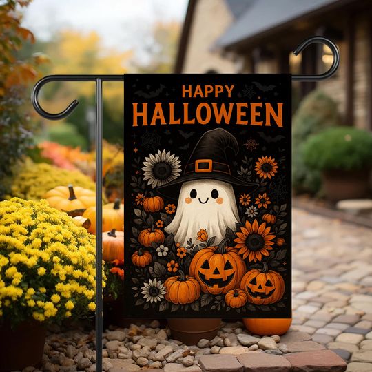 Discover Vintage Ghost Garden Flag, Halloween Witch Garden Flag, Spooky garden flag