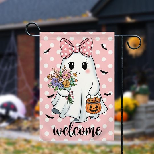 Discover Cute Ghost Halloween Garden Flag, Fall Flag, Halloween Flag, Outdoor Halloween Decor