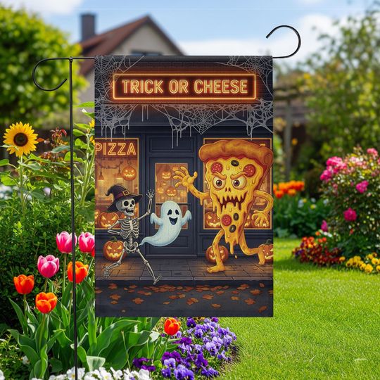 Discover Spooky Pizza Halloween Garden Flag, Trick or Cheese Outdoor Decor