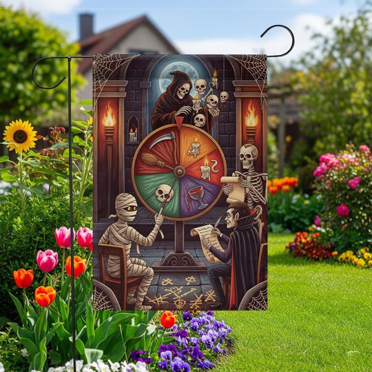 Discover Halloween Monster Game Garden Flag  Gothic Spooky Wheel Game Decor